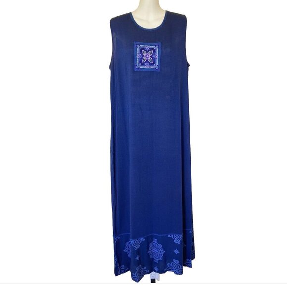 Faith by Celia Forester Sleeveless Maxi Dress Blue Textured with Beaded Design - Picture 3 of 10